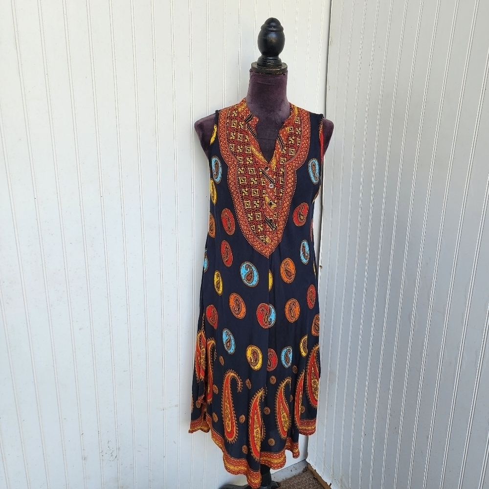 Seven Islands New York Womens Sleeveless Paisley Print Button Front Midi Dress M